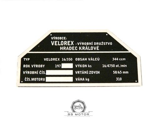 Verolex 562 típustábla /velorex/